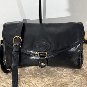 Vintage Oroton Australia Black Leather Crossbody Bag Gold Hardware Suede Lined